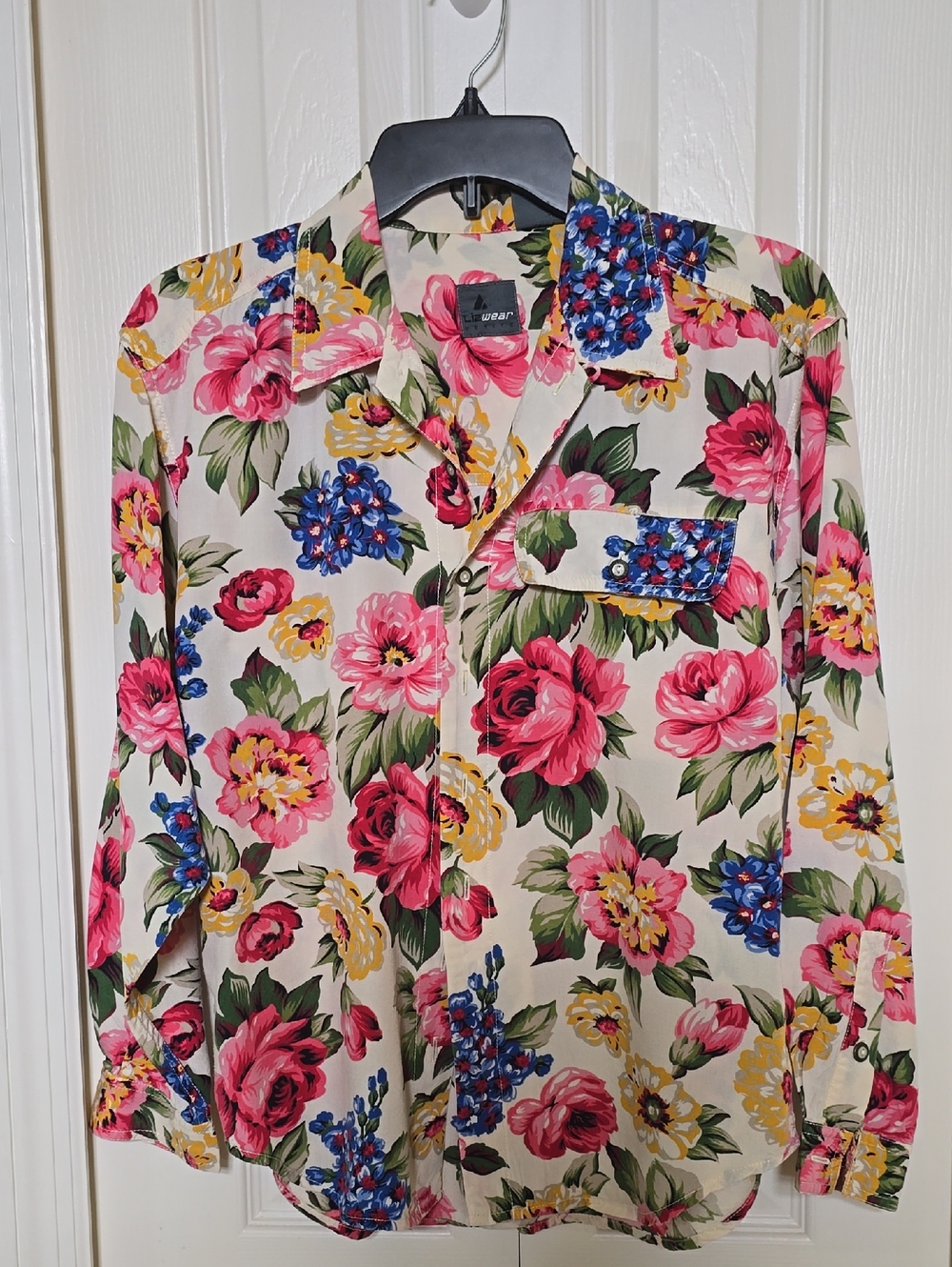 Floral Button-Up Shirt - Pink, Yellow & Blue on Cream